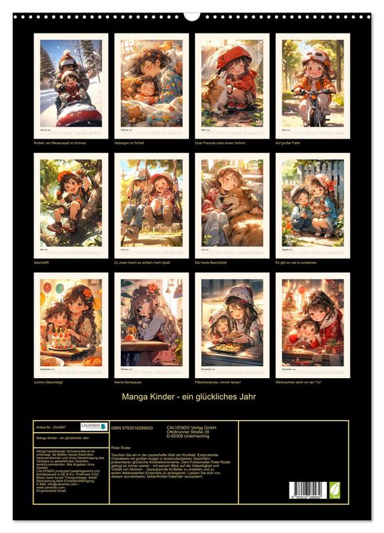 Produktbild: Manga Kinder - ein gl&uuml;ckliches Jahr (Wandkalender 2026 DIN A2 hoch), CALVENDO Monatskalender