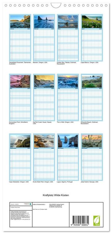 Produktbild: Familienplaner 2027 - Kraftplatz Wilde K&uuml;sten mit 5 Spalten (Wandkalender, 21 x 45 cm) CALVENDO