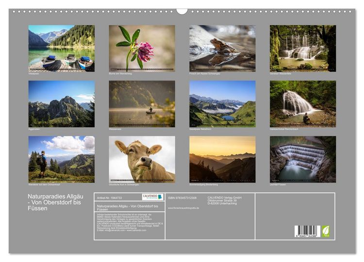 Produktbild: Naturparadies Allg&auml;u - Von Oberstdorf bis F&uuml;ssen (Wandkalender 2026 DIN A2 quer), CALVENDO Monatskalender