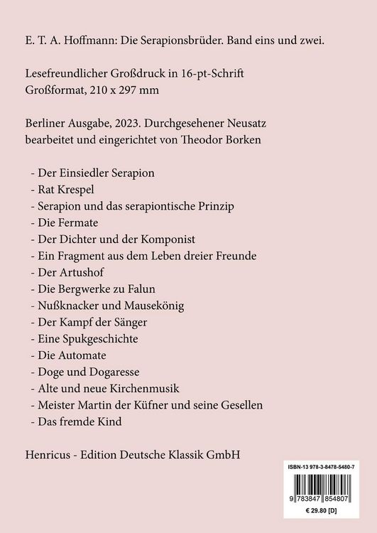 Produktbild: Die Serapionsbr&uuml;der (Gro&szlig;druck)