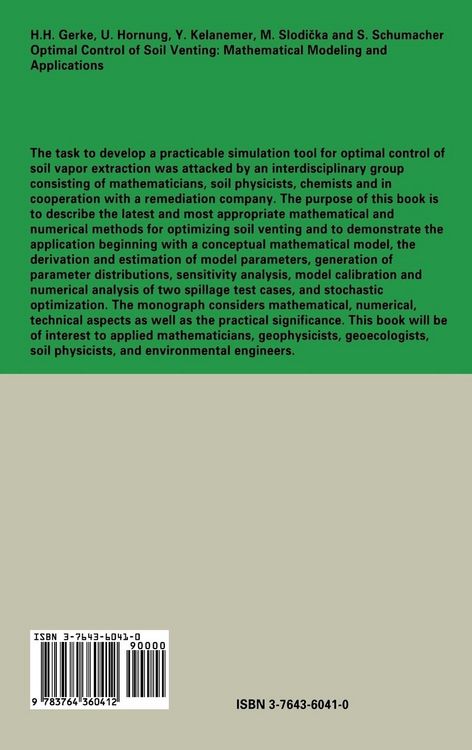 Produktbild: Optimal Control of Soil Venting: Mathematical Modeling and Applications