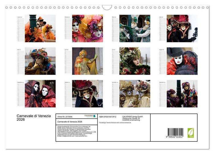 Produktbild: Carnevale di Venezia 2026 (Wandkalender 2026 DIN A3 quer), CALVENDO Monatskalender