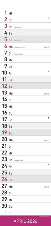 Produktbild: Streifenplaner PINK 2026 - Streifenkalender - Wandplaner - Küchen-Kalender - 11,3x49,5