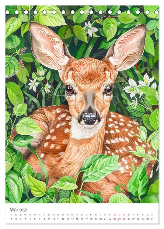 Produktbild: Tierkinder - Niedliche illustrierte Wildtiere in Wald und Flur (Tischkalender 2026 DIN A5 hoch), CALVENDO Monatskalender
