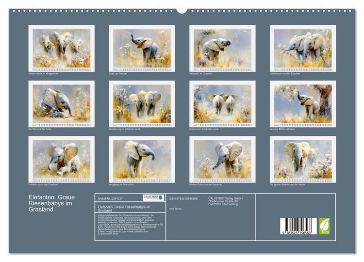 Produktbild: Elefanten. Graue Riesenbabys im Grasland (hochwertiger Premium Wandkalender 2027 DIN A2 quer), Kunstdruck in Hochglanz