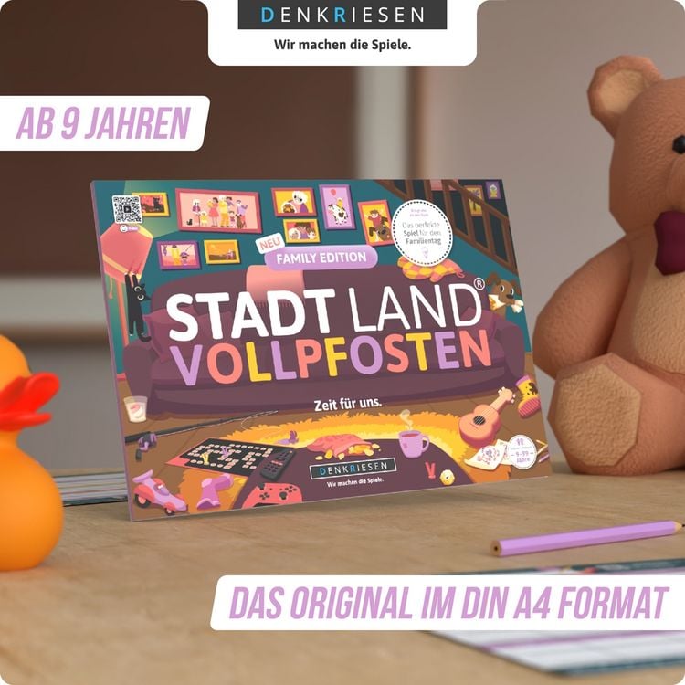 Produktbild: DENKRIESEN - STADT LAND VOLLPFOSTEN&reg; Family Edition &ndash; "Zeit f&uuml;r uns." | A4 Spielblock