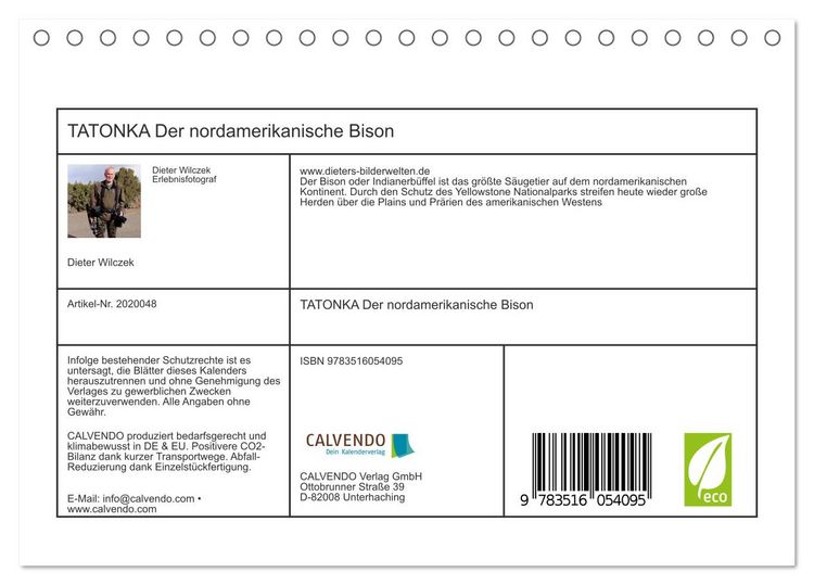 Produktbild: TATONKA Der nordamerikanische Bison (Tischkalender 2026 DIN A5 quer), CALVENDO Monatskalender