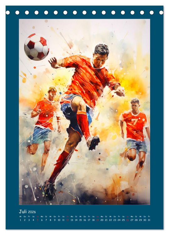 Produktbild: Leidenschaft Fussball. Stadionstimmung im Aquarellstil (Tischkalender 2026 DIN A5 hoch), CALVENDO Monatskalender