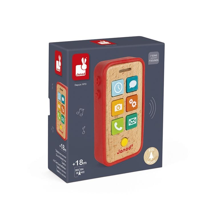 Produktbild: Holz-Smartphone mit Sound & Silikonh&uuml;lle &ndash; Rollenspiel ab 18 Monaten