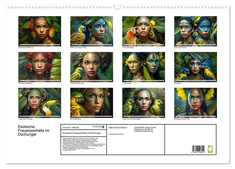 Produktbild: Exotische Frauenportraits im Dschungel (Wandkalender 2026 DIN A2 quer), CALVENDO Monatskalender