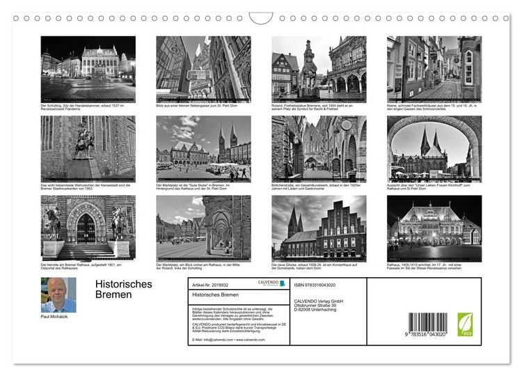 Produktbild: Historisches Bremen (Wandkalender 2026 DIN A3 quer), CALVENDO Monatskalender