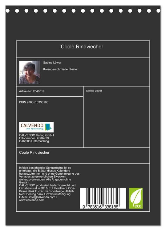 Produktbild: Coole Rindviecher (Tischkalender 2026 DIN A5 hoch), CALVENDO Monatskalender
