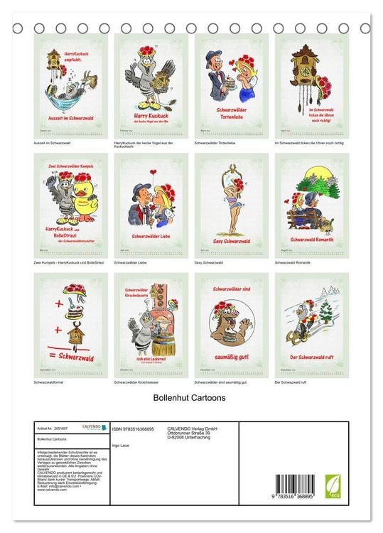 Produktbild: Bollenhut Cartoons (Tischkalender 2026 DIN A5 hoch), CALVENDO Monatskalender