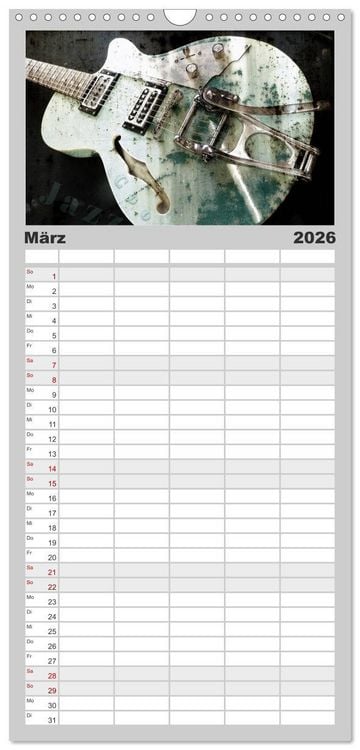 Produktbild: Familienplaner 2026 - Gitarren - Grunge Style mit 5 Spalten (Wandkalender, 21 x 45 cm) CALVENDO