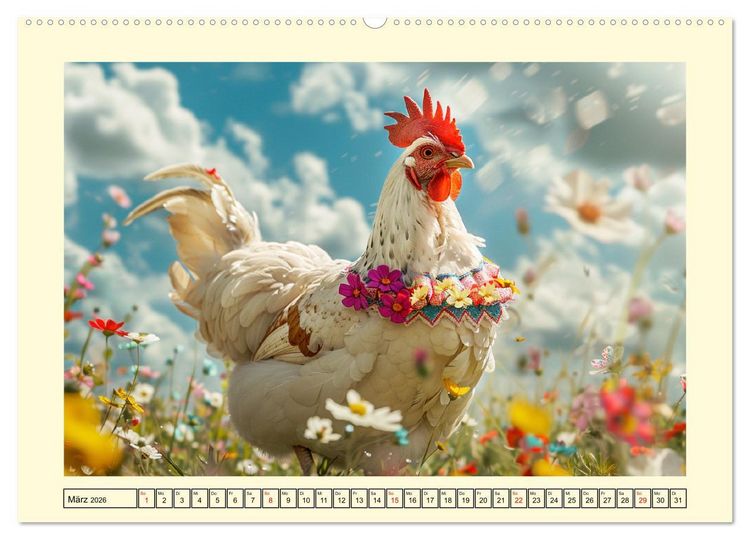Produktbild: Lustige Federvieh-Fashion. Modische Abenteuer auf dem Bauernhof (Wandkalender 2026 DIN A2 quer), CALVENDO Monatskalender