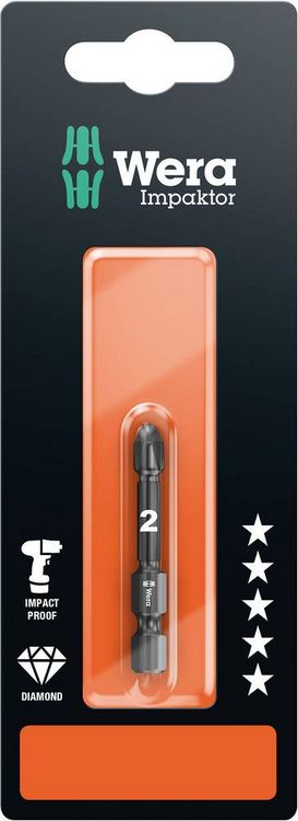 Produktbild: Wera 855/4 IMP DC SB SiS 05073961001 Kreuzschlitz-Bit PZ 2 Werkzeugstahl diamantbeschichtet F 6.3 1 St.