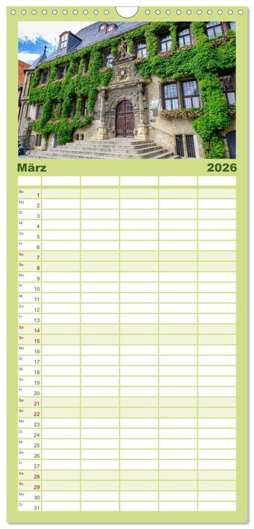 Produktbild: Familienplaner 2026 - Ein Blick auf Quedlinburg mit 5 Spalten (Wandkalender, 21 x 45 cm) CALVENDO