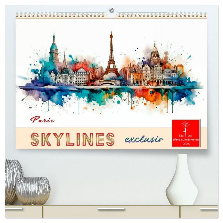 Produktbild: Skylines exklusiv (hochwertiger Premium Wandkalender 2026 DIN A2 quer), Kunstdruck in Hochglanz