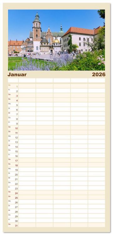 Produktbild: Familienplaner 2026 - Polen. Von Krakau bis Danzig: Bilder voller Atmosph&auml;re mit 5 Spalten (Wandkalender, 21 x 45 cm) CALVENDO