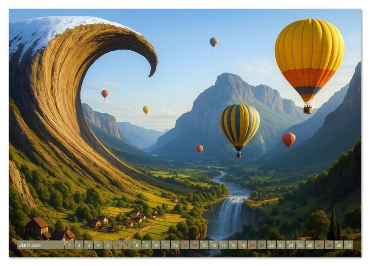 Produktbild: Ballonfahrt durch surreale Welten (hochwertiger Premium Wandkalender 2026 DIN A2 quer), Kunstdruck in Hochglanz