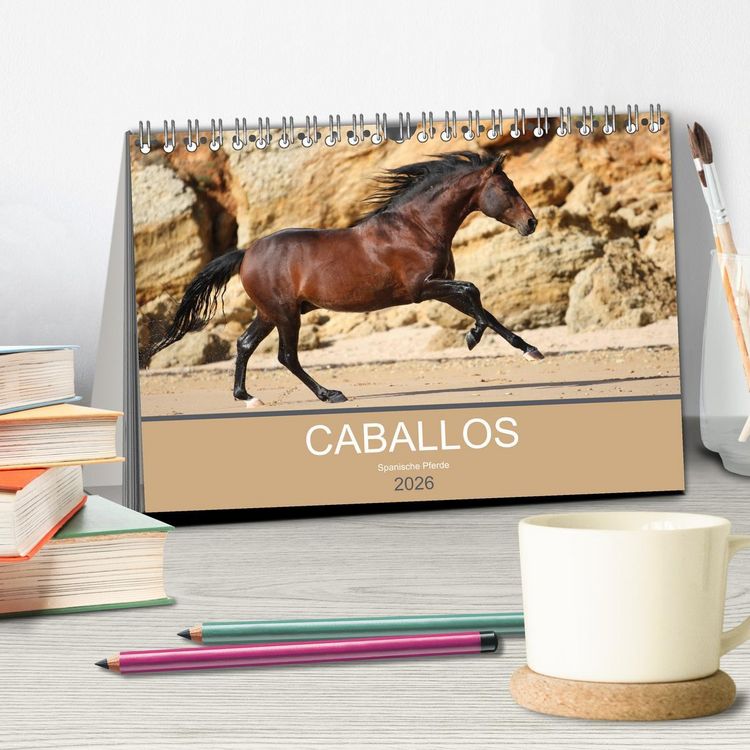 Produktbild: Caballos Spanische Pferde 2026 (Tischkalender 2026 DIN A5 quer), CALVENDO Monatskalender