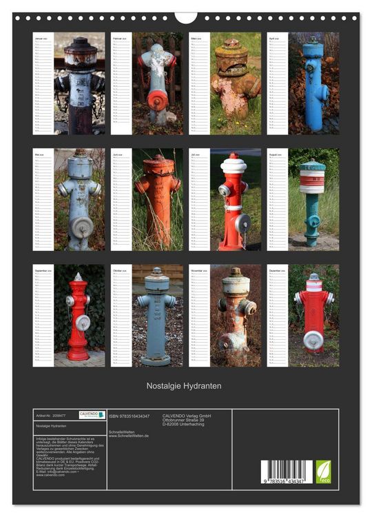 Produktbild: Nostalgie Hydranten (Wandkalender 2026 DIN A3 hoch), CALVENDO Monatskalender