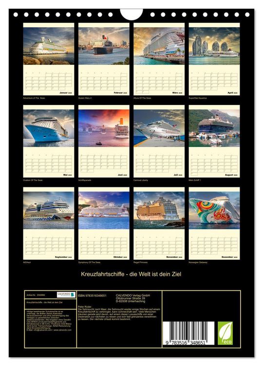 Produktbild: Kreuzfahrtschiffe - die Welt ist dein Ziel (Wandkalender 2026 DIN A4 hoch), CALVENDO Monatskalender