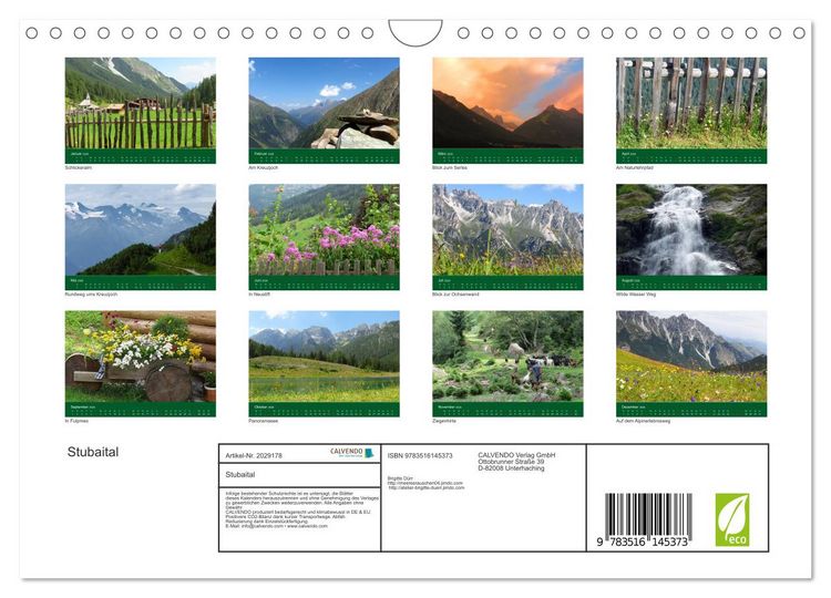 Produktbild: Stubaital (Wandkalender 2026 DIN A4 quer), CALVENDO Monatskalender