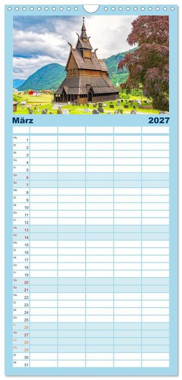 Produktbild: Familienplaner 2027 - Norwegen - Wilde Sch&ouml;nheit mit 5 Spalten (Wandkalender, 21 x 45 cm) CALVENDO