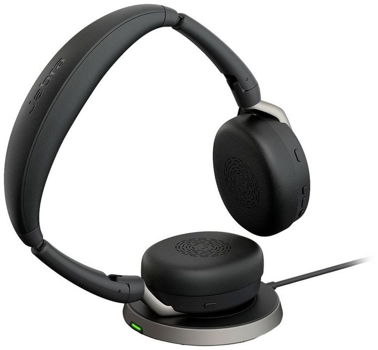 Produktbild: Jabra Evolve2 65 Flex Link380a MS + Ladepad On Ear Headset Bluetooth&reg; Stereo Schwarz Noise Cancelling Headset, Mikrofon-Stummschaltung, Lautst&auml;rker
