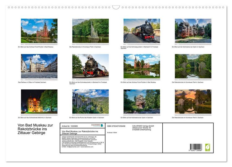 Produktbild: Von Bad Muskau zur Rakotzbr&uuml;cke ins Zittauer Gebirge (Wandkalender 2026 DIN A2 quer), CALVENDO Monatskalender