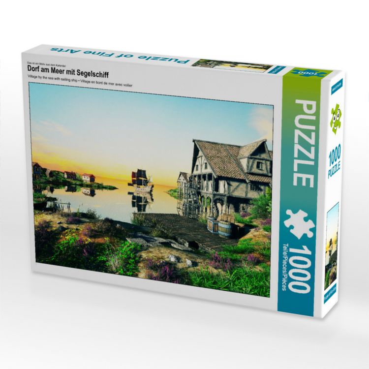Produktbild: CALVENDO Puzzle Dorf am Meer mit Segelschiff | 1000 Teile Lege-Gr&ouml;&szlig;e 64x48cm Foto-Puzzle f&uuml;r gl&uuml;ckliche Stunden