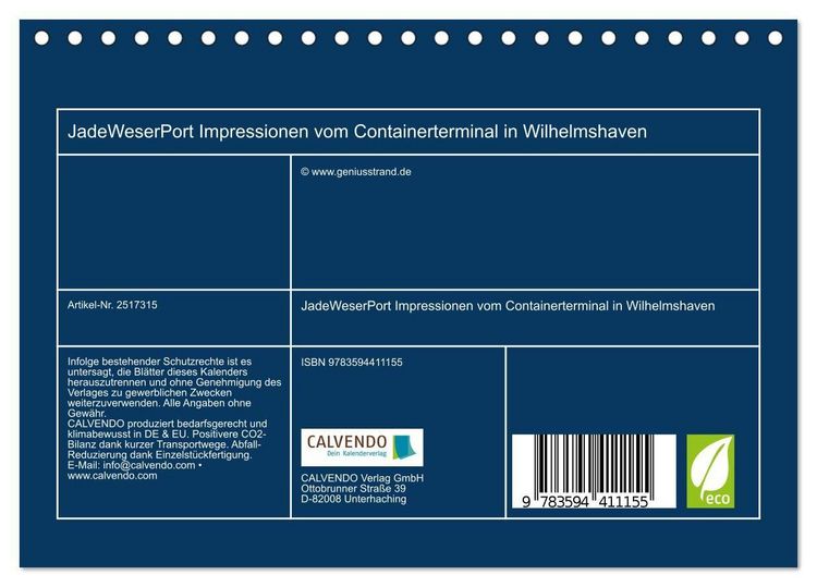 Produktbild: JadeWeserPort Impressionen vom Containerterminal in Wilhelmshaven (Tischkalender 2027 DIN A5 quer), CALVENDO Monatskalender