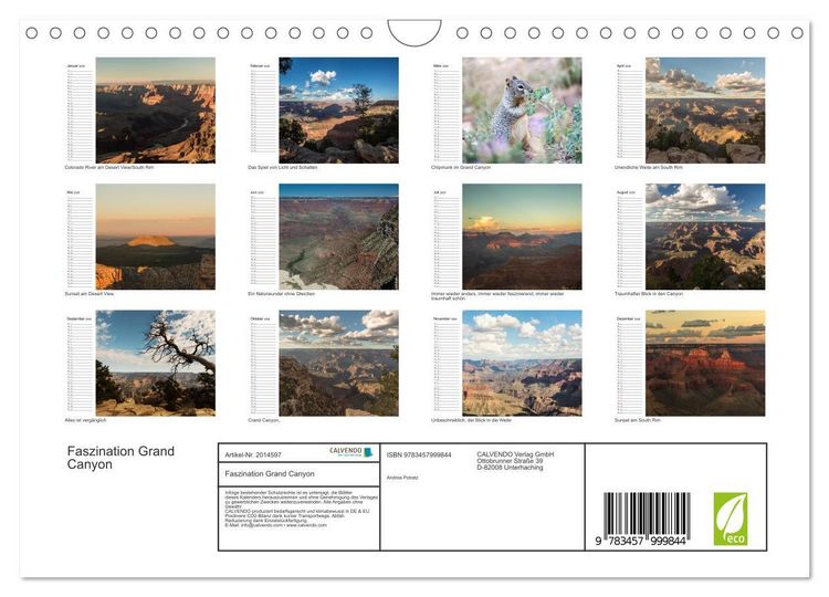Produktbild: Faszination Grand Canyon (Wandkalender 2026 DIN A4 quer), CALVENDO Monatskalender