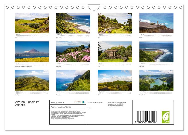 Produktbild: Azoren - Inseln im Atlantik (Wandkalender 2026 DIN A4 quer), CALVENDO Monatskalender