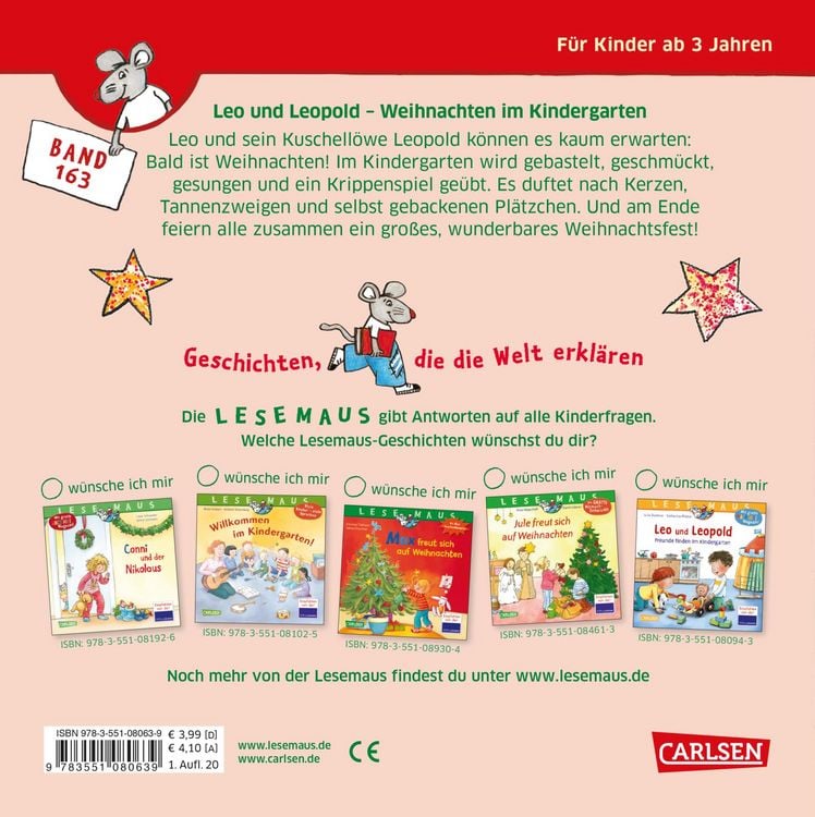 Produktbild: LESEMAUS 163: Leo und Leopold &ndash; Weihnachten im Kindergarten