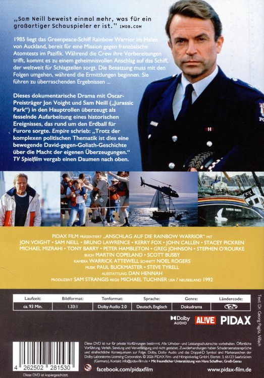 Produktbild: Anschlag auf die Rainbow Warrior / Starbesetztes und fesselndes Dokudrama nach wahren Begebenheiten (Pidax Historien-Klassiker)