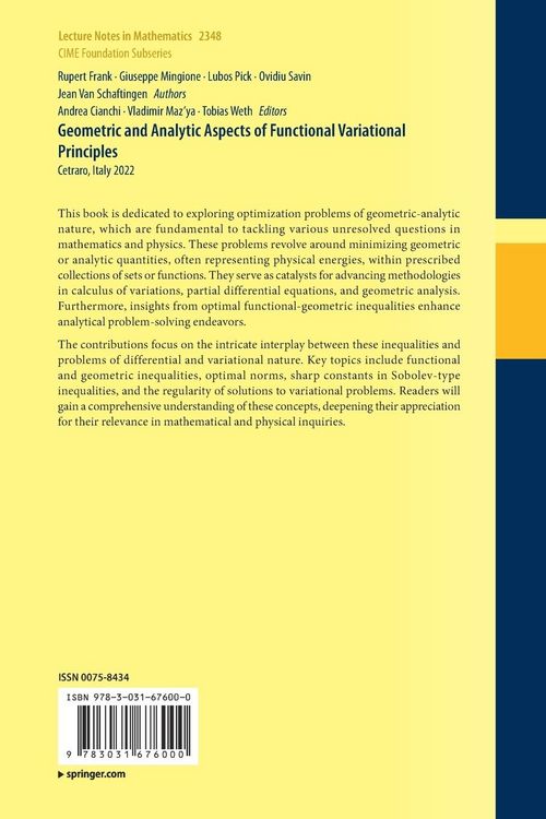 Produktbild: Geometric and Analytic Aspects of Functional Variational Principles