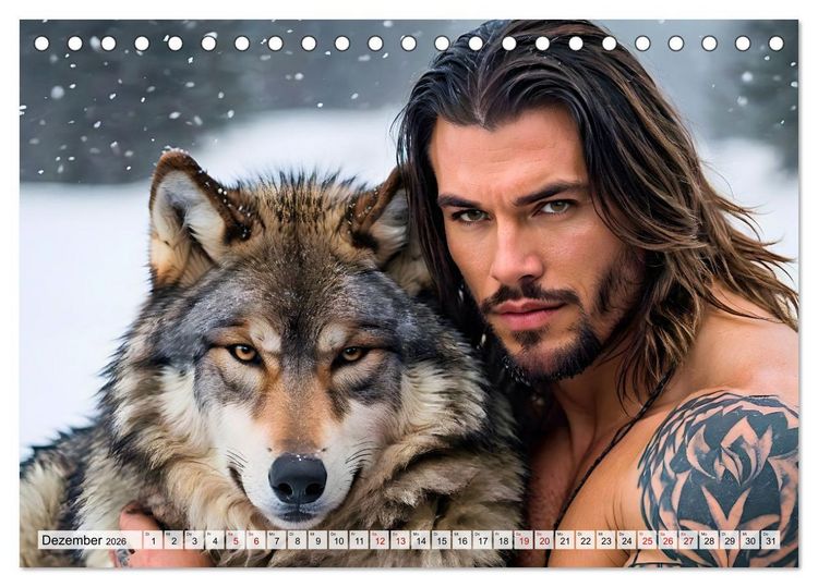 Produktbild: Naturburschen im Wald - Muskeln, Tattoos und Waldbewohner (Tischkalender 2026 DIN A5 quer), CALVENDO Monatskalender
