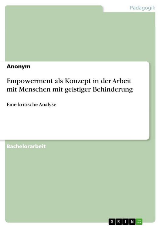 Produktbild: Empowerment als Konzept in der Arbeit mit Menschen mit geistiger Behinderung
