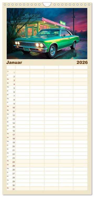 Produktbild: Familienplaner 2026 - Amerikas rollende Legenden &ndash; Retro-Design trifft Nostalgie mit 5 Spalten (Wandkalender, 21 x 45 cm) CALVENDO