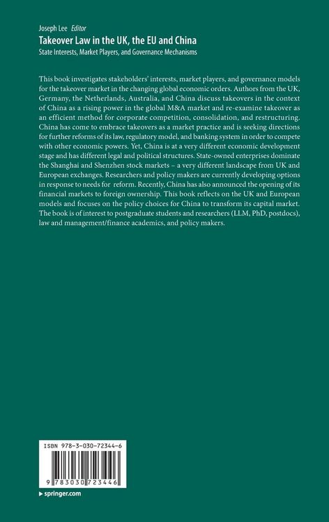 Produktbild: Takeover Law in the UK, the EU and China