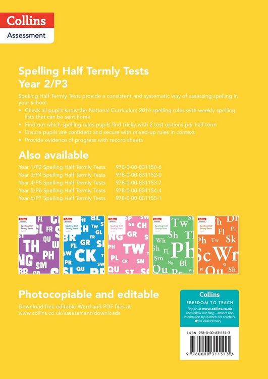Produktbild: Year 2/P3 Spelling Half Termly Tests