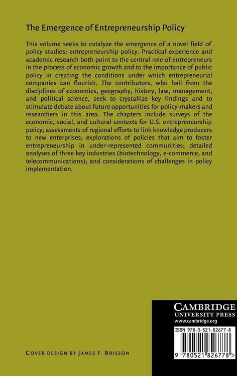 Produktbild: The Emergence of Entrepreneurship Policy