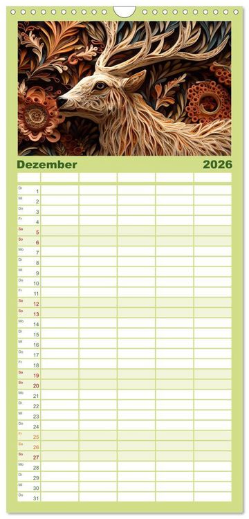 Produktbild: Familienplaner 2026 - Quilling Inspirationen mit 5 Spalten (Wandkalender, 21 x 45 cm) CALVENDO