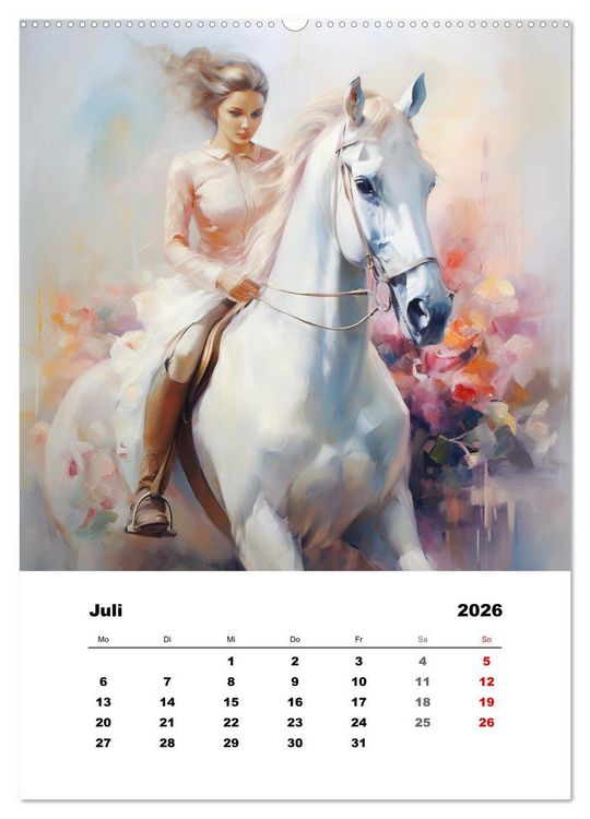 Produktbild: Hoch zu Ross. Mit Reiter-Aquarellen durch die Jahreszeiten (hochwertiger Premium Wandkalender 2026 DIN A2 hoch), Kunstdruck in Hochglanz