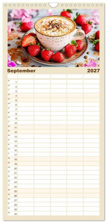 Produktbild: Familienplaner 2027 - Cappuccino, Latte und mehr - Der gro&szlig;e Kaffeekalender mit 5 Spalten (Wandkalender, 21 x 45 cm) CALVENDO