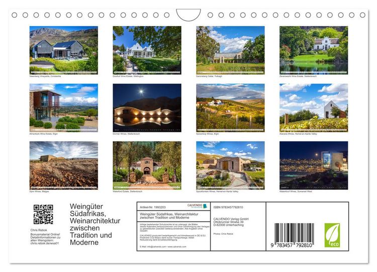 Produktbild: Weing&uuml;ter S&uuml;dafrikas, Weinarchitektur zwischen Tradition und Moderne (Wandkalender 2026 DIN A4 quer), CALVENDO Monatskalender