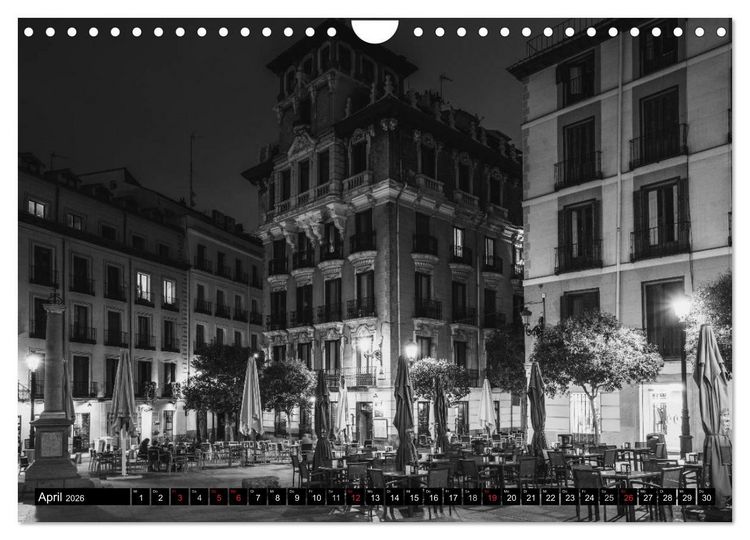 Produktbild: Madrid - Schwarz-Wei&szlig; Impressionen (Wandkalender 2026 DIN A4 quer), CALVENDO Monatskalender