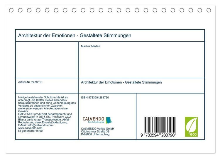 Produktbild: Architektur der Emotionen - Gestaltete Stimmungen (Tischkalender 2027 DIN A5 quer), CALVENDO Monatskalender